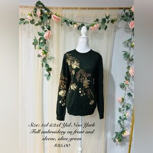 Elegant Olive Green Embroidered Sweater
